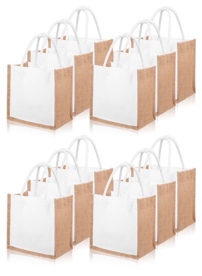 Limbeuuu 12 Pieces Jute Tote Bags Burlap Tote Beach Bags with Handles Reusable Waterproof Totes Shopping Bag Blank DIY Canvas Gift Bag - Image 1